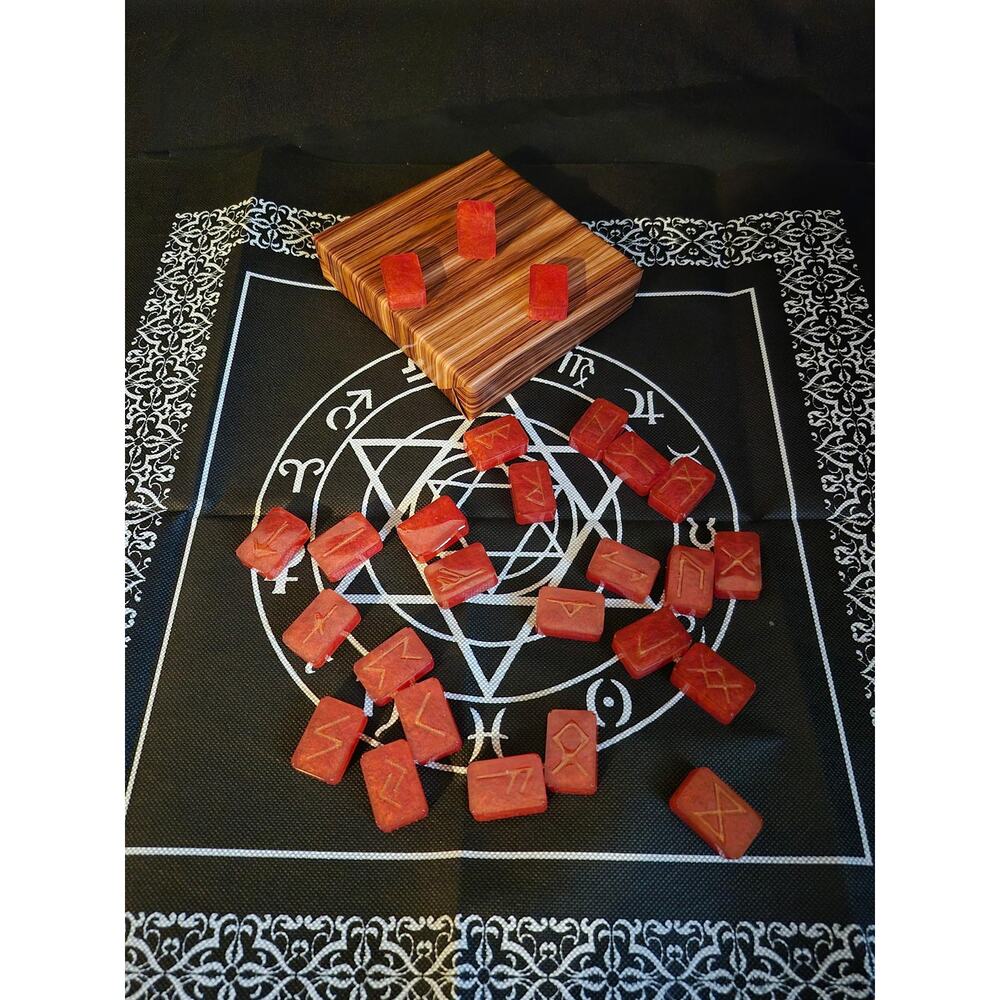Elder Futhark Runes, red and gold